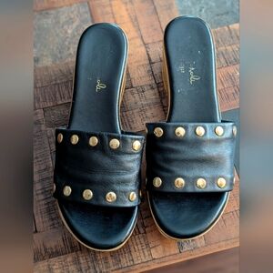 Mila Paoli Black Studded Slide Sandals/clogs‎